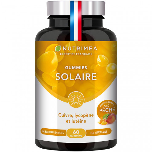 Fond blanc du pilulier de Gummies Bronzage - Soleil