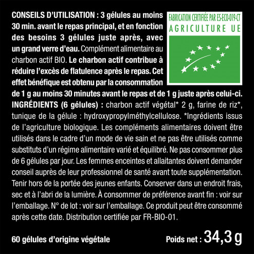 Bienfaits et contre indications pour Charbon végétal actif bio