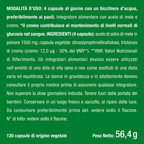 Ingredienti integratore aceto di mele