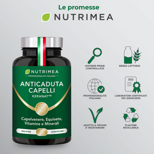 Promesse Nutrimea sull'integratore anticaduta capelli senza glutine e lattosio