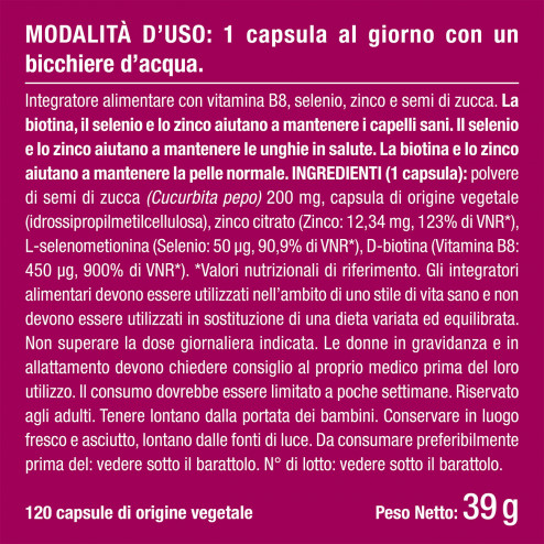 Ingredienti e benefici dell'integratore alimentare Biotina di Nutrimea