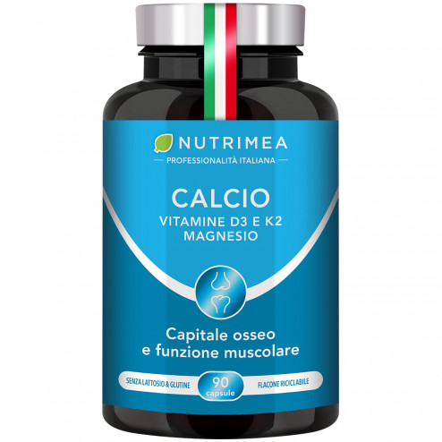 Integratori di calcio con magnesio, vitamina D e K2 per ossa e funziona muscolare