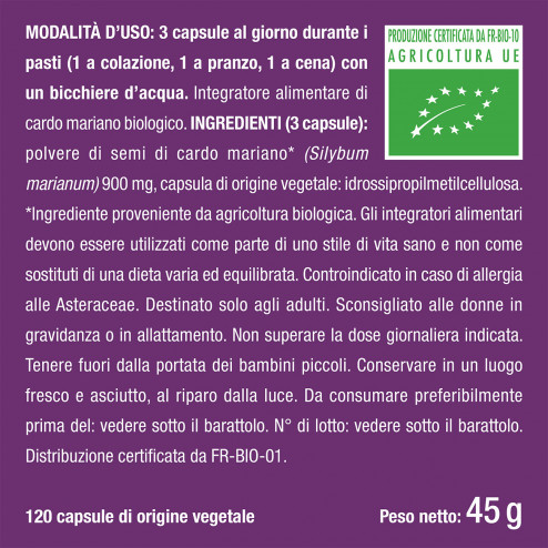 Etichetta ingredienti e effetti collaterali integratore cardo mariano