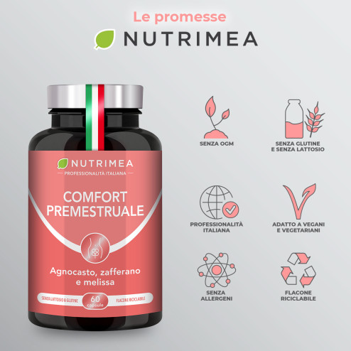 Promesse Nutrimea sull'integratore comfort premestruale per dolori mestruali