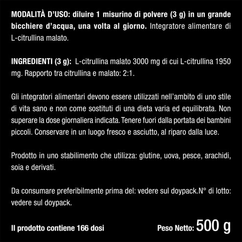 3000 mg di citrullina malato in polvere con rapporto 2:1