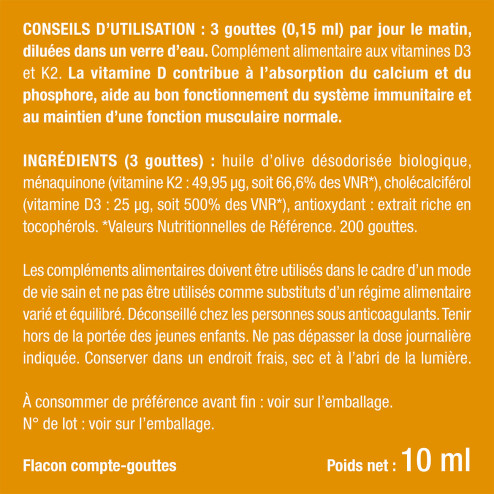 Bienfaits et contre indications pour Vitamine D3 K2