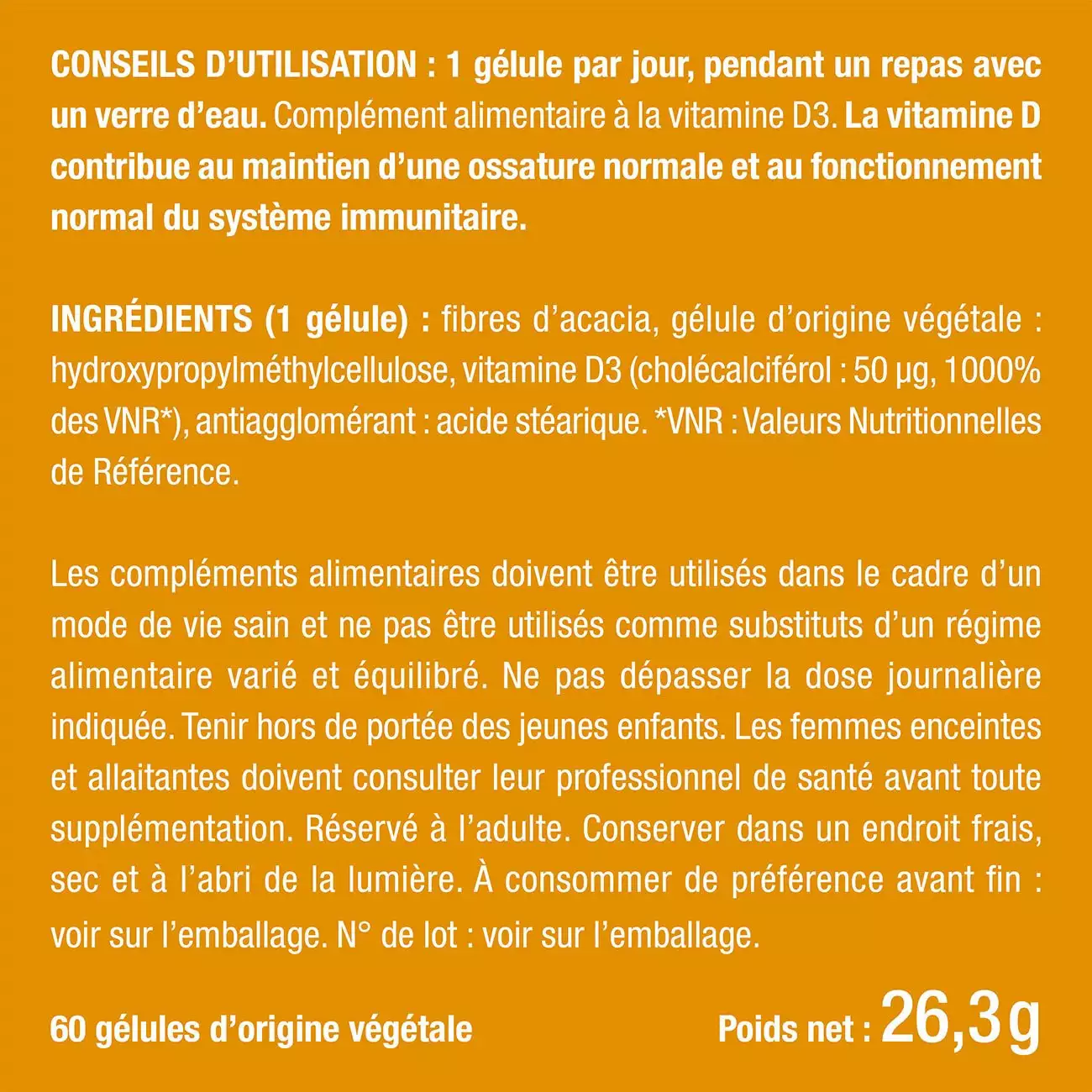 Bienfaits et contre indications pour Vitamine D3 gélules