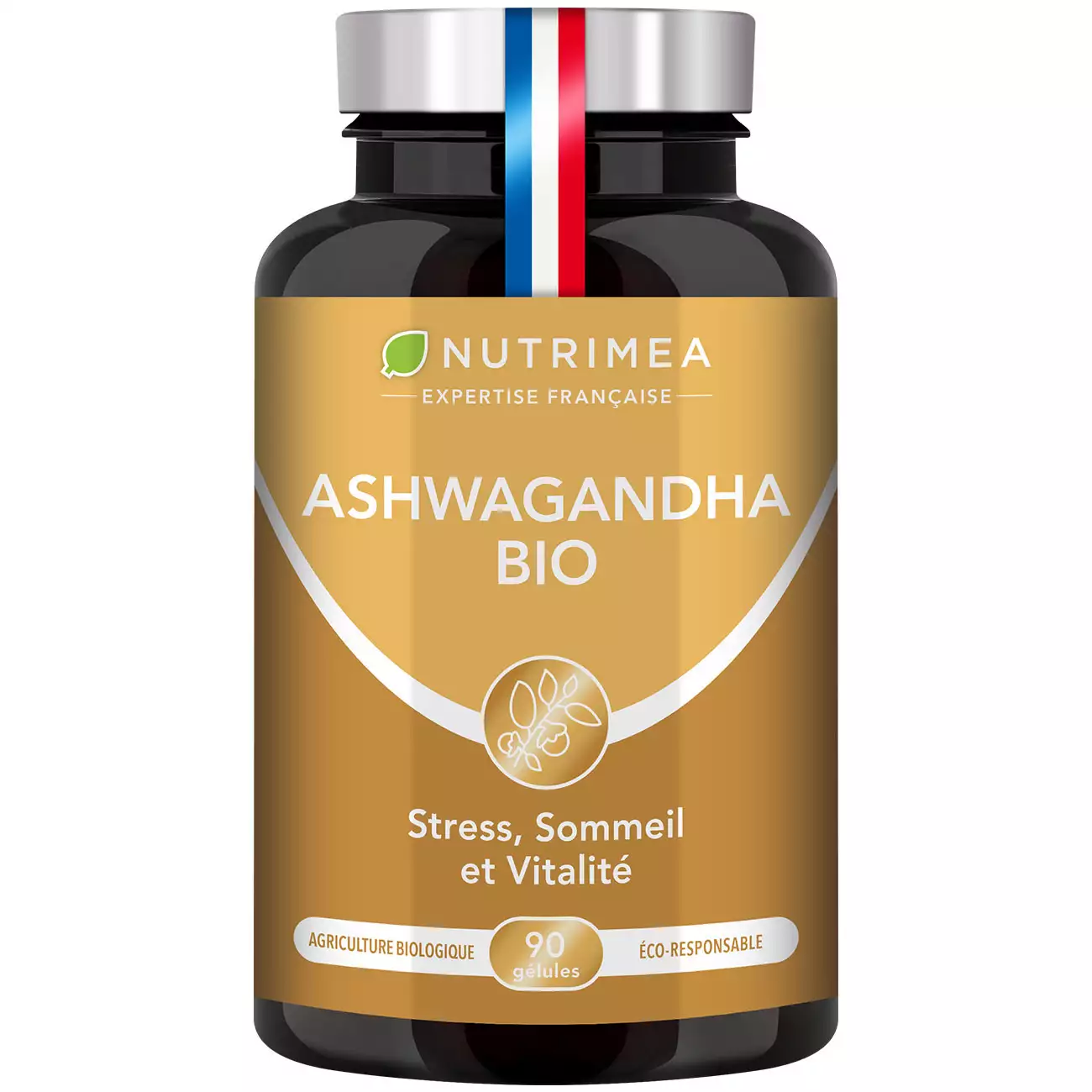 Fond blanc du pilulier de Ashwagandha Bio