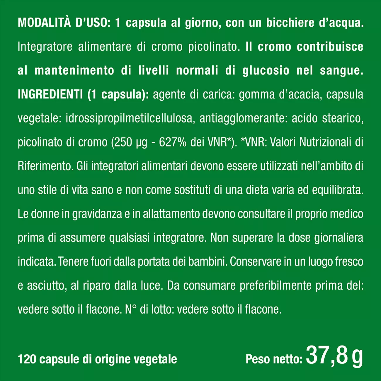 Ingredienti dell'integratore Cromo Picolinato