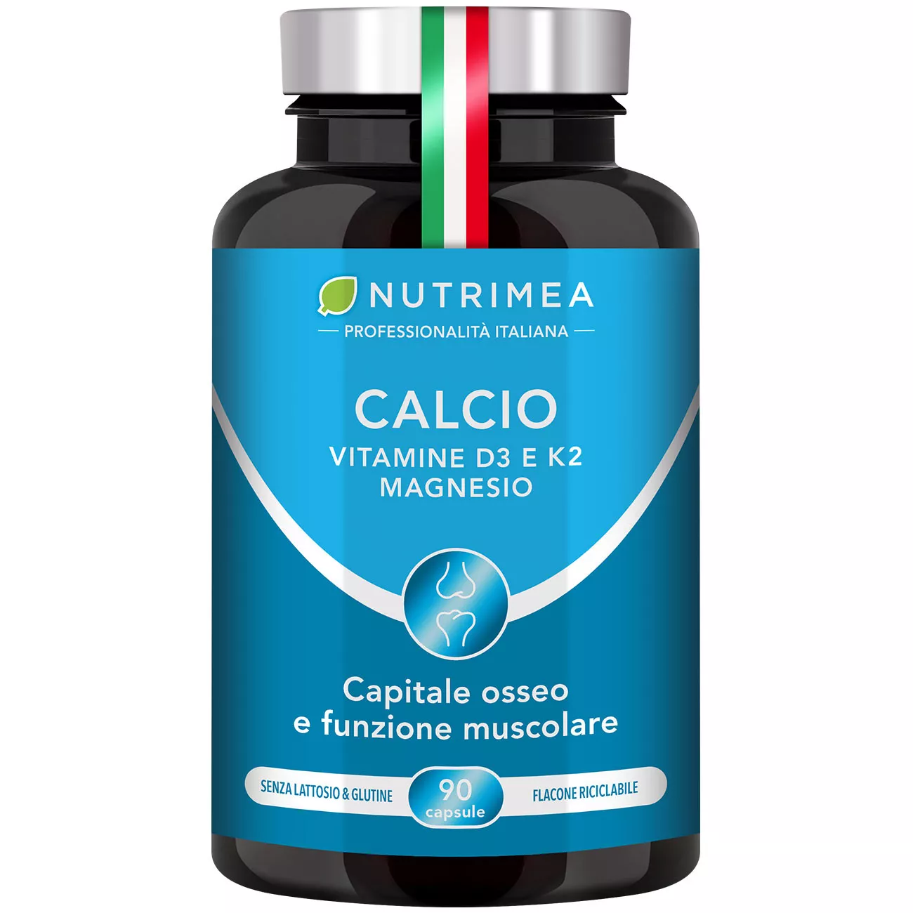 Integratori di calcio con magnesio, vitamina D e K2 per ossa e funziona muscolare