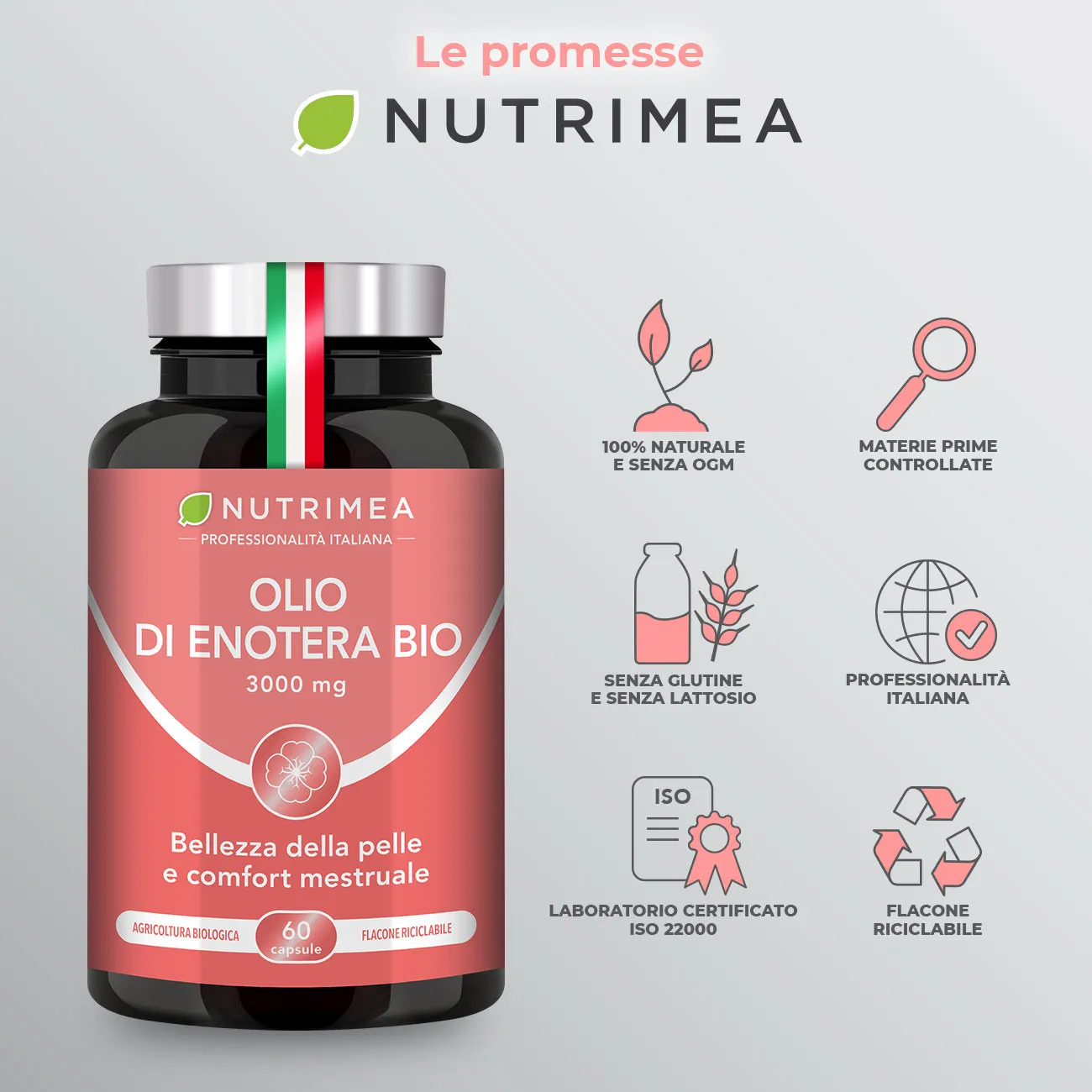 Olio di Enotera Bio Nutrimea: supporto naturale per equilibrio ormonale e comfort mestruale.